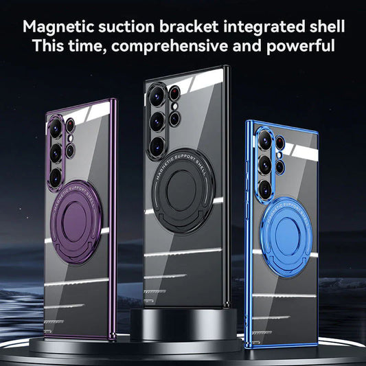 Samsung Galaxy S23 Ultra Plus için Manyetik Emme Braketi Elektroliz Şeffaf Koruyucu Telefon Kılıfı