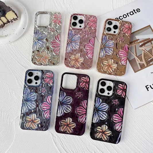 Luxury Glitter Pleated Plating Flower Shockproof Phone Case for iPhone