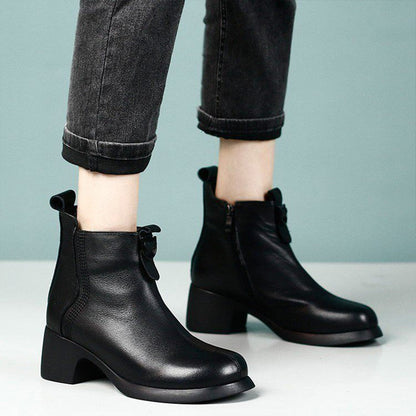 Retro Round Toe Chunky Block Heel Ankle Boots