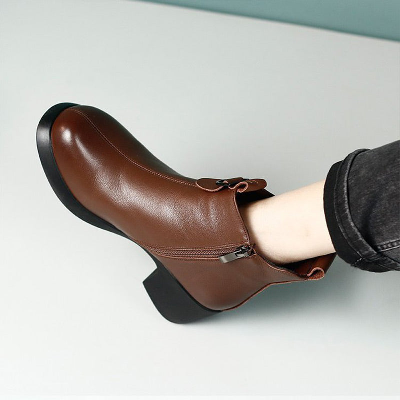 Retro Round Toe Chunky Block Heel Ankle Boots