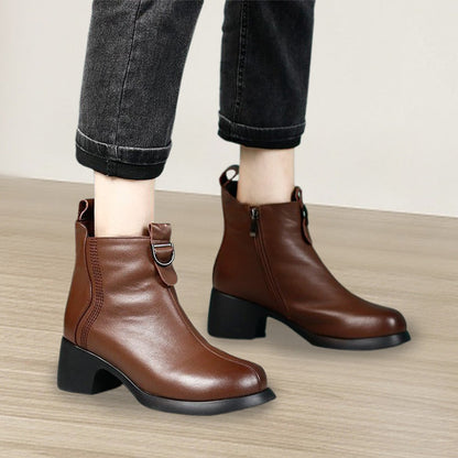 Retro Round Toe Chunky Block Heel Ankle Boots