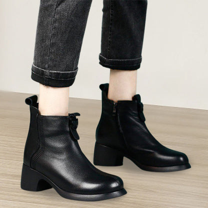 Retro Round Toe Chunky Block Heel Ankle Boots