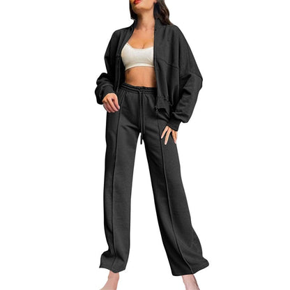 Women's Long Sleeve Zip Coat Drawstring Sweatpants 2-Piece Sets