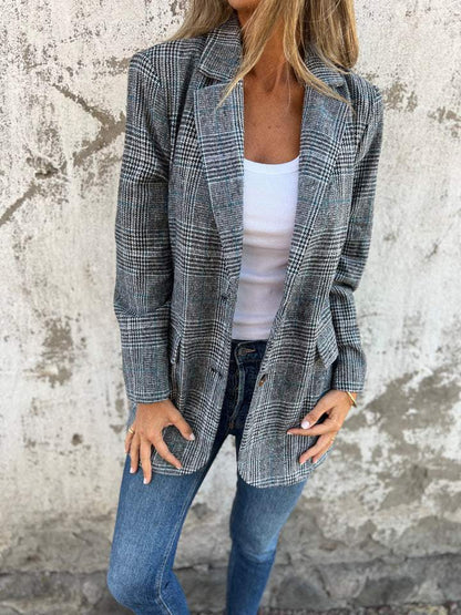 🍂Fall Lapel Collar Slim Button Plaid Small Suit For Women