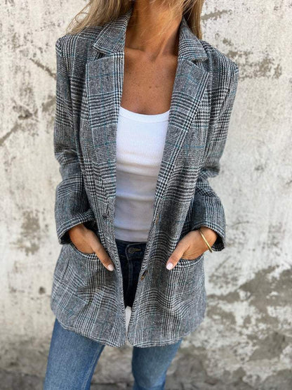 🍂Fall Lapel Collar Slim Button Plaid Small Suit For Women