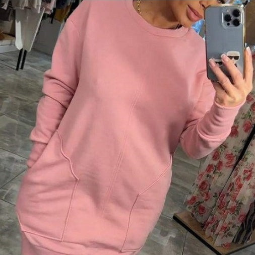 Women's Round Neck Long Sleeve Sweater Dress