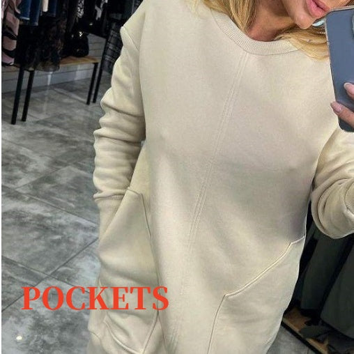 Women's Round Neck Long Sleeve Sweater Dress