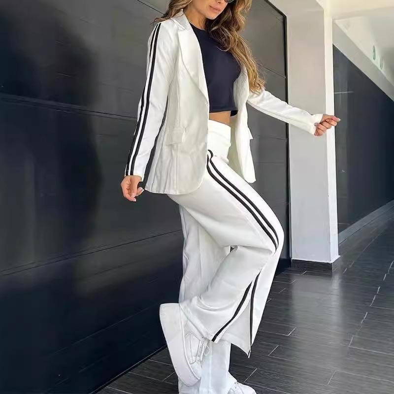 Women’s Casual Notched Lapel Blazer and Wide-leg Pants Set