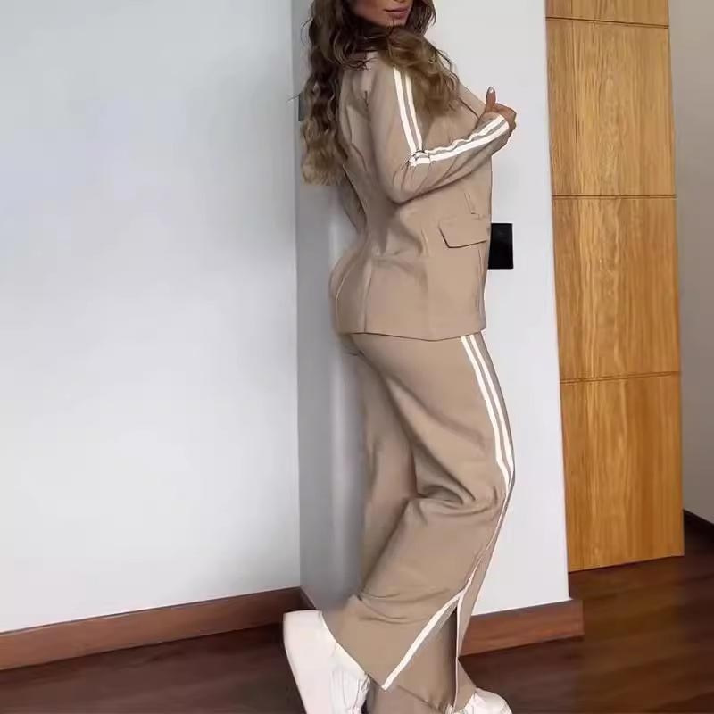 Women’s Casual Notched Lapel Blazer and Wide-leg Pants Set