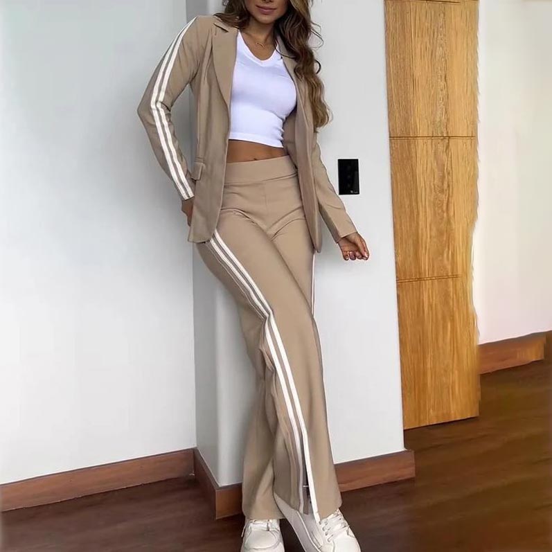 Women’s Casual Notched Lapel Blazer and Wide-leg Pants Set